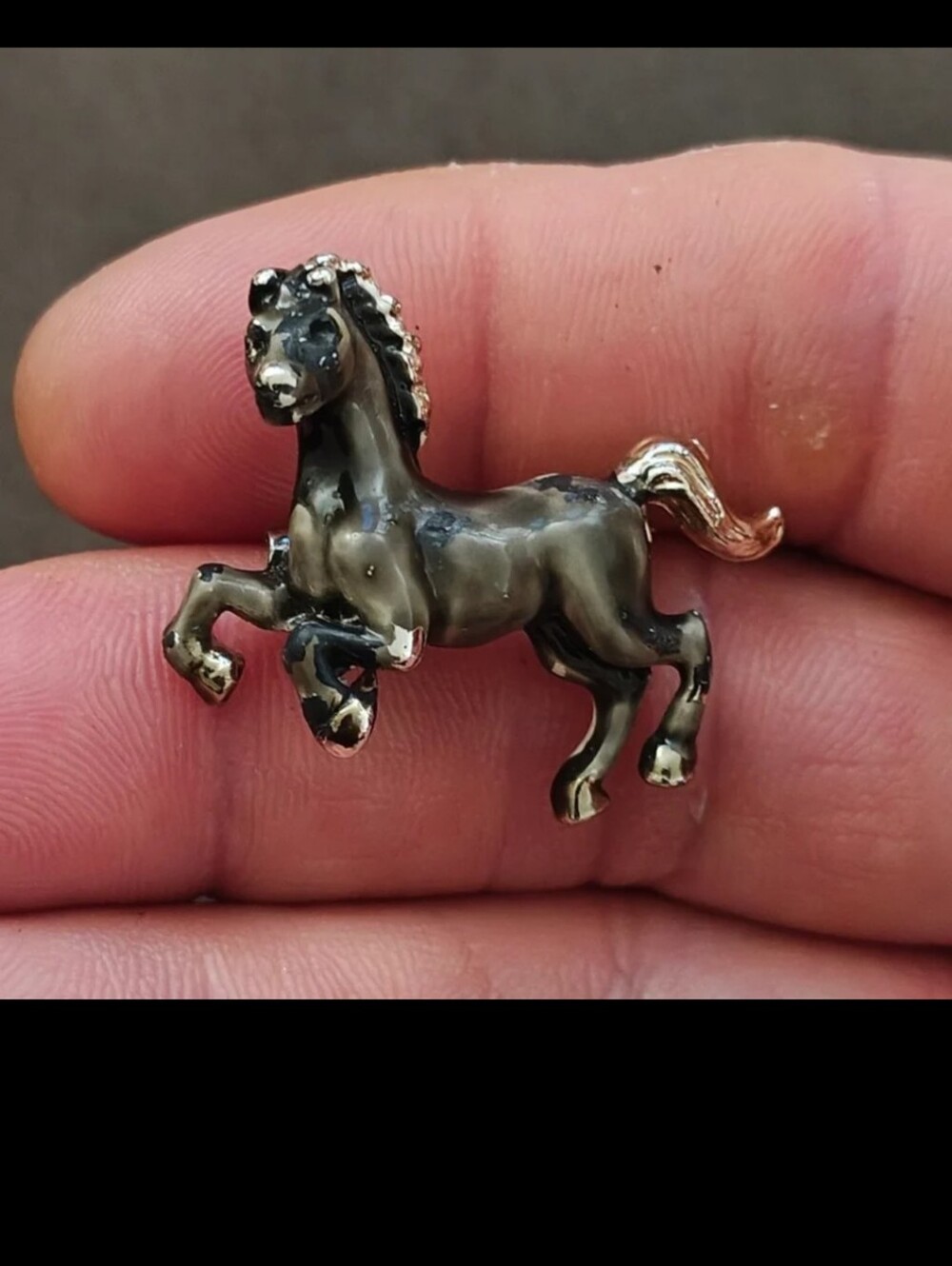 1970s/80s Silver With Grey & Black Enamel Prancing Horse/Stallion Brooch